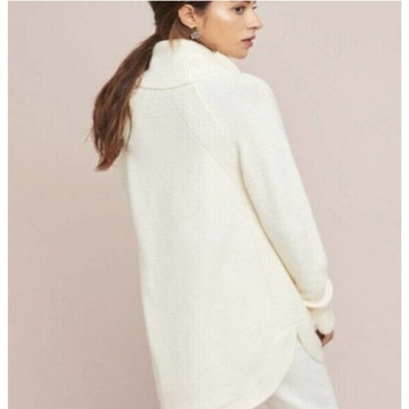 Moth Anthropologie Cream Brenta Cowl Neck Long Sleeve Sweater Curved Hem Small S - Picture 2 of 9